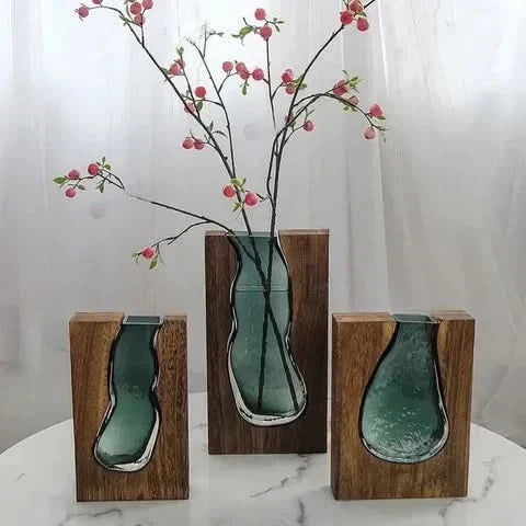 BowLift | Scandinavian Glass Vase with Wooden Accent for Modern Interiors