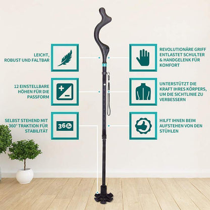 Foldable and retractable walking stick
