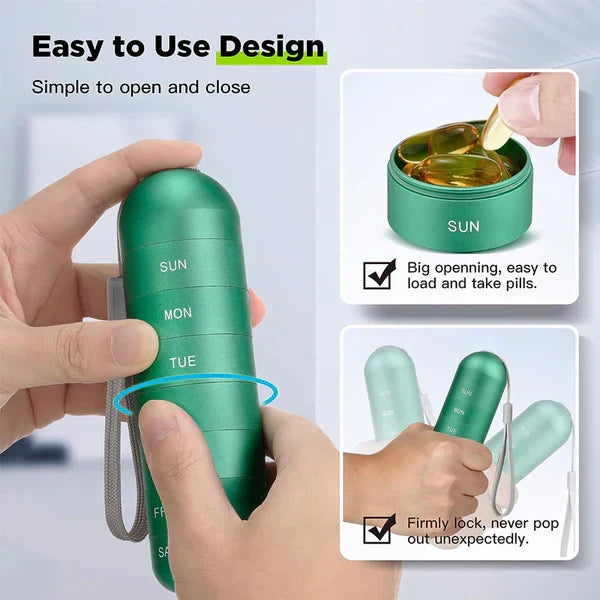BowLift | MediSafe Weekbox – Waterproof Aluminum Pill Organizer with 7 Compartments