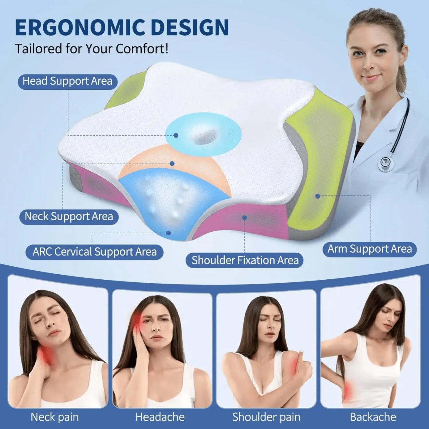 Skanto | Butterfly Memory Foam Pillow - Orthopedic Pain Relief Shaped Pillow