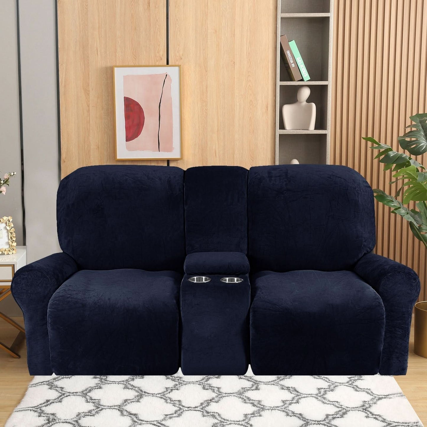 Skanto | 2-Seater Recliner Sofa Cover with Cup Holders – Velvet Plush
