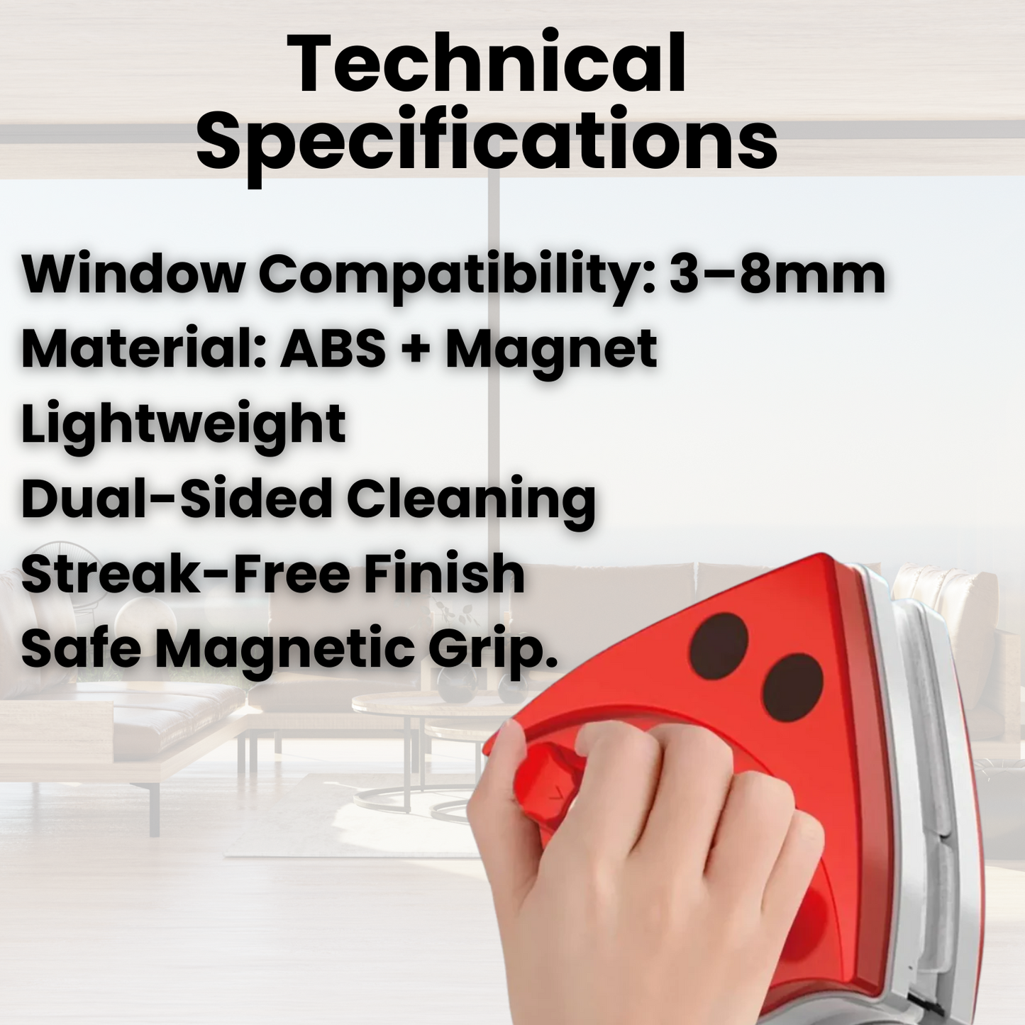 Skanto | Double-Sided Magnetic Window Cleaner | Streak-Free, Efficient & Ideal for Hard-to-Reach Windows (3-8mm)