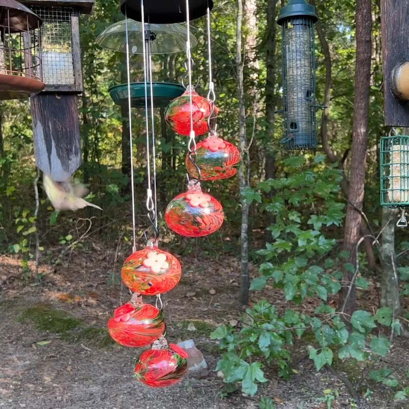 ChimeFeeder handcrafted glass hummingbird feeder with wind chime Bowlift