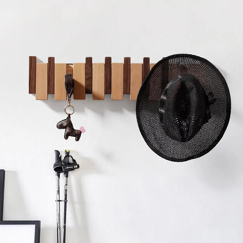 Wooden Wall Hanger in Piano Design with Foldable Hooks | Skanto