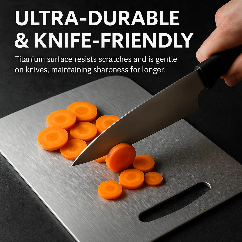 Skanto | Medical Grade Titanium Cutting Board | Durable, Non-Porous Surface for Safe Cooking & Kitchen Use