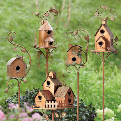Skanto | Metal Garden Birdhouse Stake – Decorative Outdoor Birdhouse with Rustic Charm