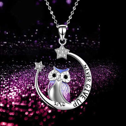 Never give up owl necklace