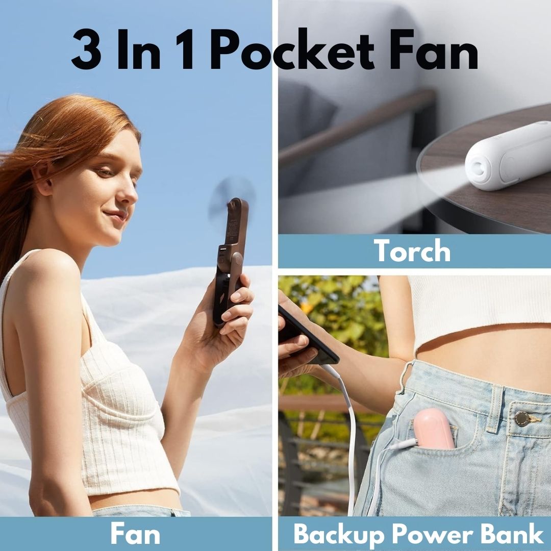 3 In 1 Handheld Mini Ventilator | USB Rechargeable, Foldable Design & Ideal for Travel, Camping and Outdoor Activities | Karnz