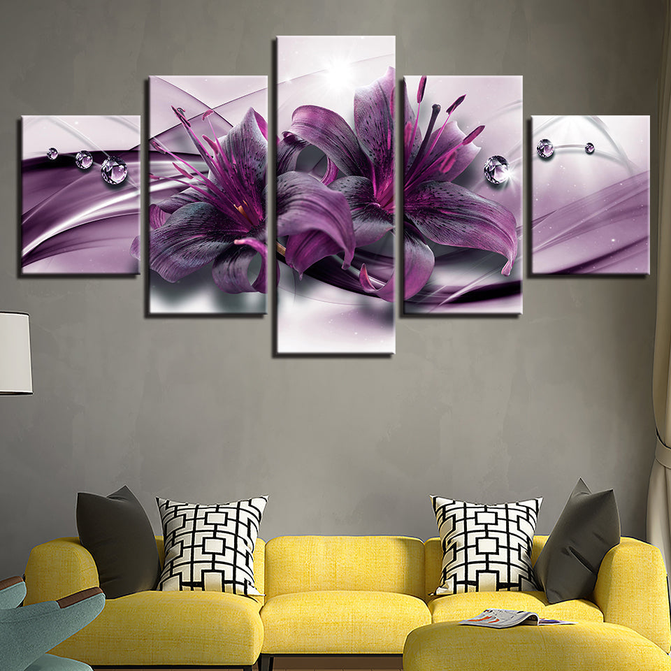 Profound Purple Lilies 5 Piece - Canvas Wall Art Painting | Bowlift