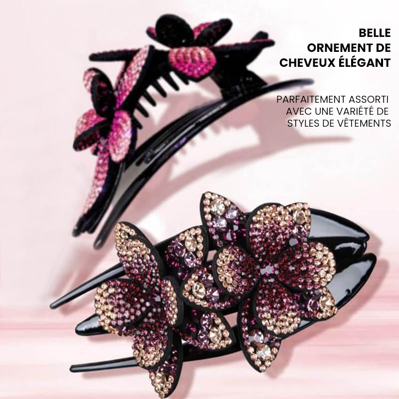 Double Flower Rhinestone Hairpin | Karnz