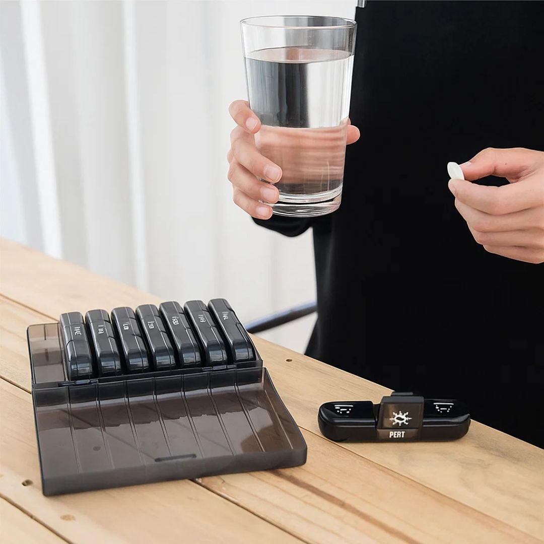 MediTrack | Weekly Pill Organizer – Improves Medication Adherence - Easy‑Open Large Compartments – BPA‑Free Durable – Travel & Seniors Bowlift