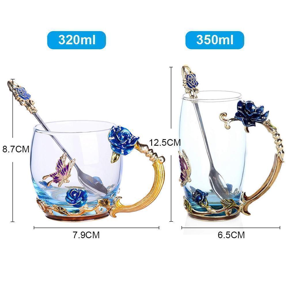 BowLift | Enamel Rose Glass Tea Cup Set (With Spoon)