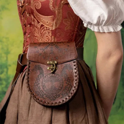 medieval Nordic embossed leather belt pouch