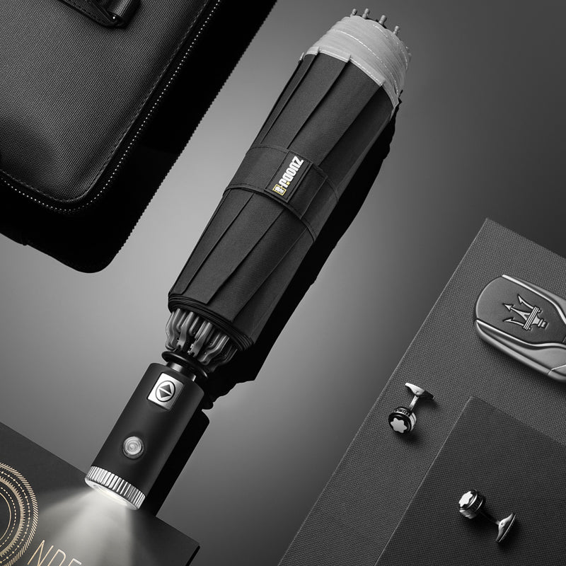 Skanto | Windproof Inverted Folding Umbrella with LED, Auto Open/Close Design, Safety Reflective Strip, and Strong 10 Ribs