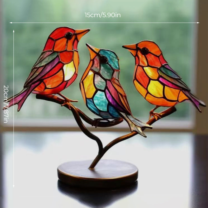Birds on Branches Stained Acrylic Ornaments, Double Sided Multicolor Style | Bowlift