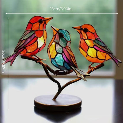 Birds on Branches Stained Acrylic Ornaments, Double Sided Multicolor Style | Bowlift