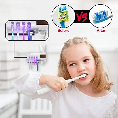 Smart UV Light Sterilizer Toothbrush Holder, Wall Mounted Toothpaste Dispenser | Skanto