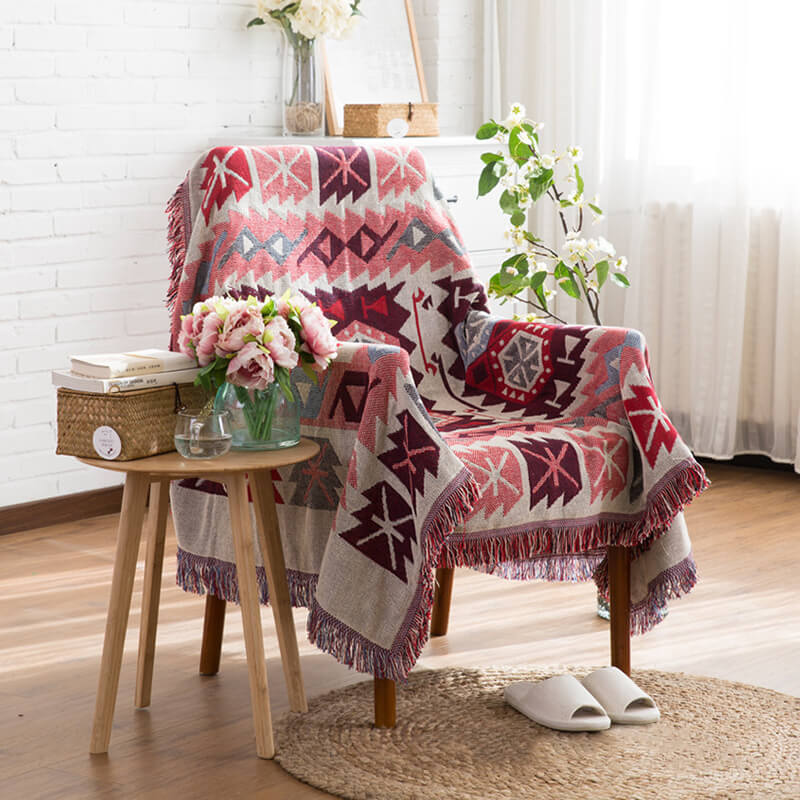 Bohemian knitted throw blankets for sofa decor