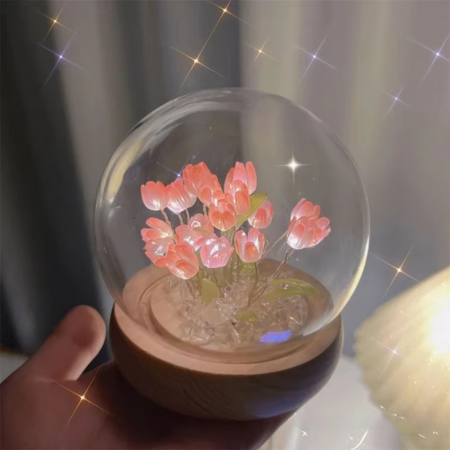 BowLift | Handmade Artificial Tulip LED Night Light Bedside Table Lamp for Bedroom and Gift Decor