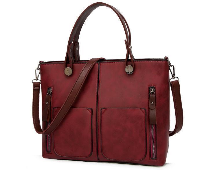Cera - Double Front Pocket Vintage Tote Handbag | Bowlift
