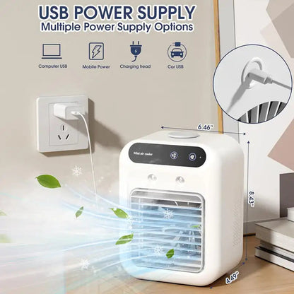 Compact portable air conditioner fan with USB charging | Karnz