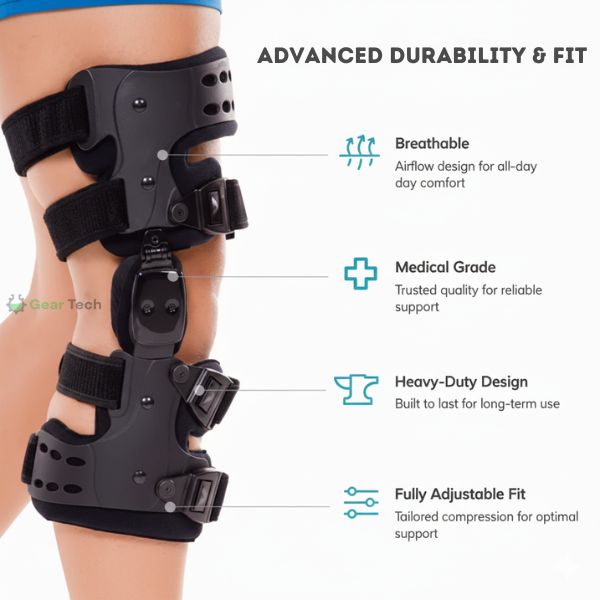 Skanto | Reduced Osteoarthritis Knee Brace | Medial and Lateral Support for Bone-on-Bone Osteoarthritis Relief, Adjustable Size for Enhanced Comfort