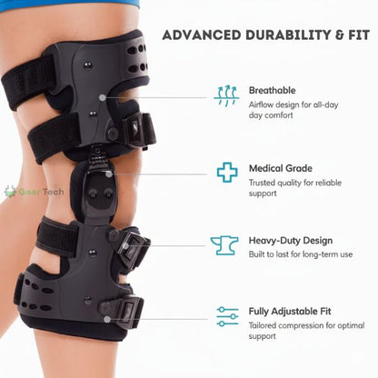 Skanto | Reduced Osteoarthritis Knee Brace | Medial and Lateral Support for Bone-on-Bone Osteoarthritis Relief, Adjustable Size for Enhanced Comfort