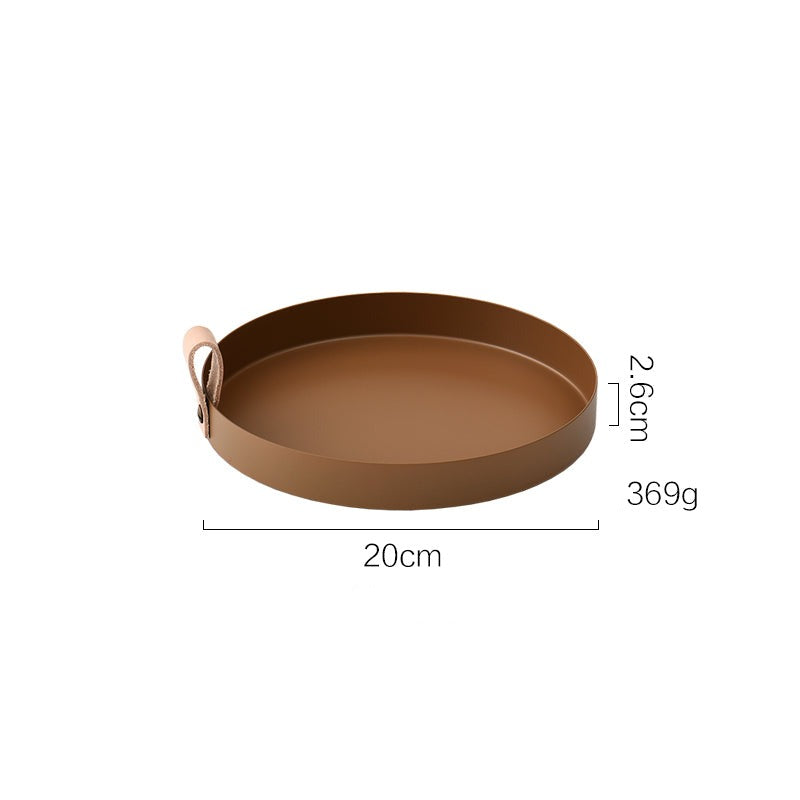 Skanto | Nordic Style Leather Handle Wrought Iron Round Dish Plate Color Storage Plate Water Glass Plate Home Decoration