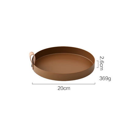 Skanto | Nordic Style Leather Handle Wrought Iron Round Dish Plate Color Storage Plate Water Glass Plate Home Decoration