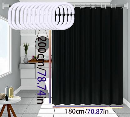 AquaShield Black Shower Curtain – Waterproof, stylish and and environmentally friendly – Pure black design Karnz