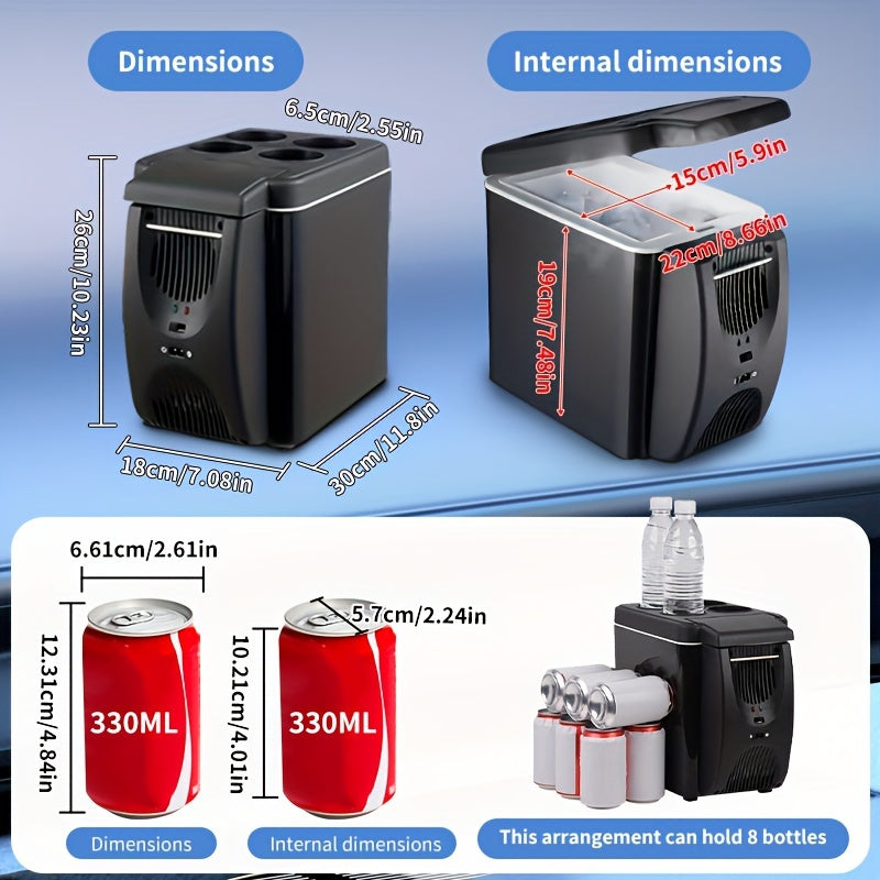 Compact 6L Portable Mini-Fridge for Cars – DC 12V Electric Cooler for Drinks, Seafood, and Fruit, ideal for Travel and Outdoor Adventures