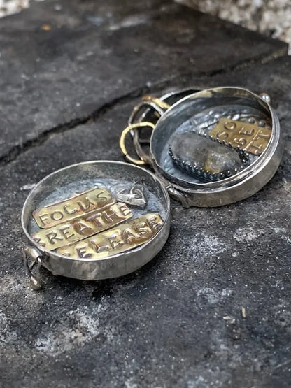 Kalsten | Silver Locket Necklace | Triple Moon & Tree of Life | Keepsake with Quartz Crystal