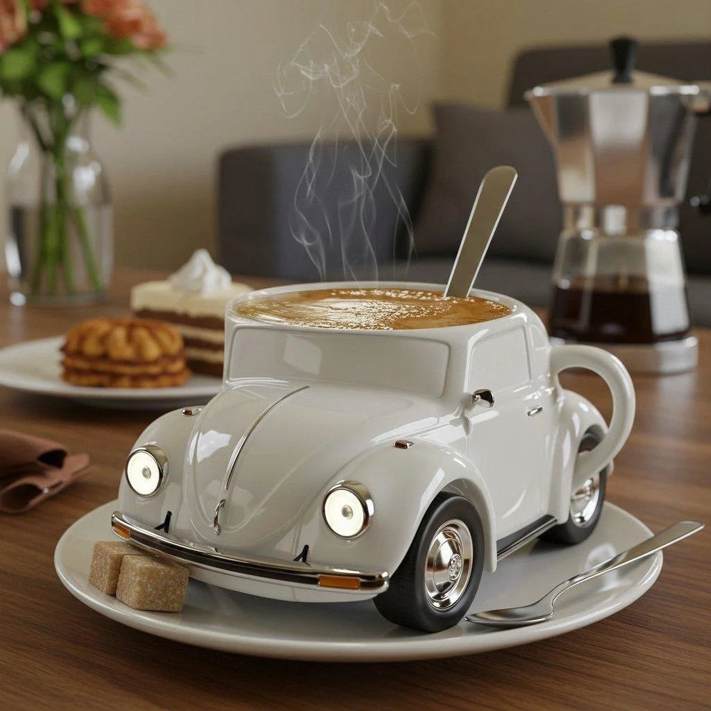 Skanto | RetroCar Ceramic Coffee Cup – Unique 3D Design for Coffee & Tea