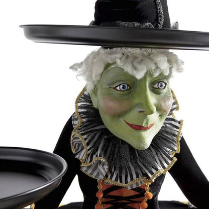 Halloween Witch Hat Serving Stand with Three Trays and Resin Statue Design