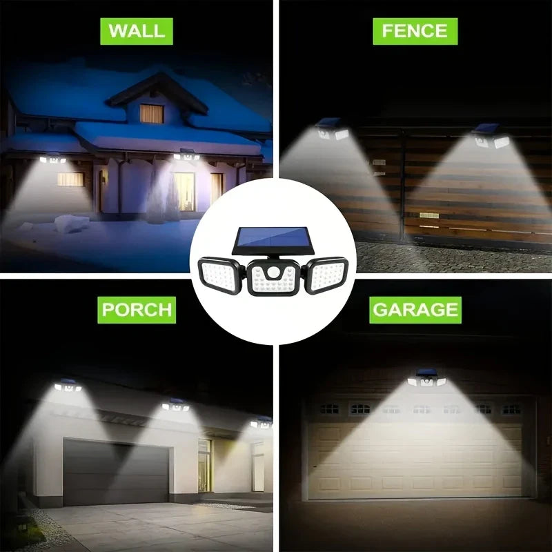 Skanto | Solar LED Floodlight with Motion Sensor – 3-Beam Outdoor Lighting for Garden, Driveway, and Garage