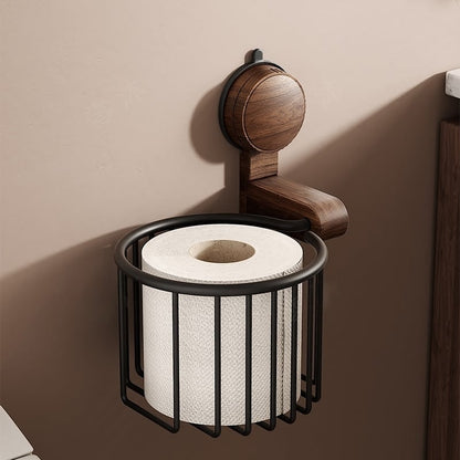 Skanto | Walnut Wood Toilet Paper Holder – Drill-Free with Suction Cup