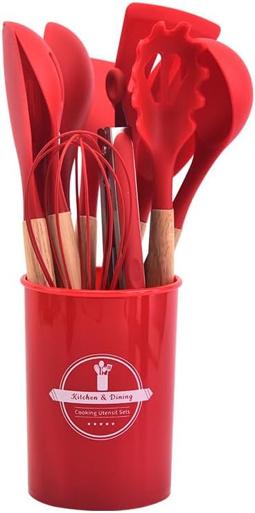 BowLift | Silicone Cooking Utensil Set | Nonstick Safe | Wooden Handle | Heat Resistant