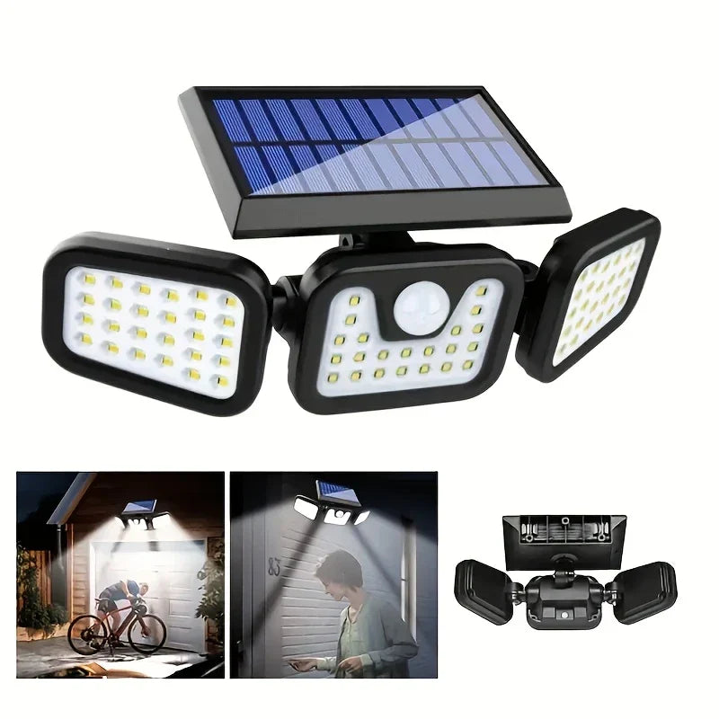 Skanto | Solar LED Floodlight with Motion Sensor – 3-Beam Outdoor Lighting for Garden, Driveway, and Garage