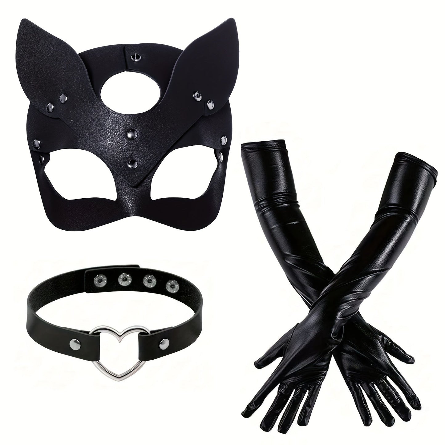 BowLift | Women’s   Faux Leather Halloween Costume Accessories | Cat Mask Gloves
