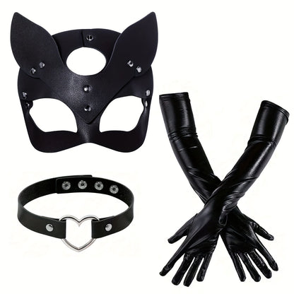 BowLift | Women’s   Faux Leather Halloween Costume Accessories | Cat Mask Gloves