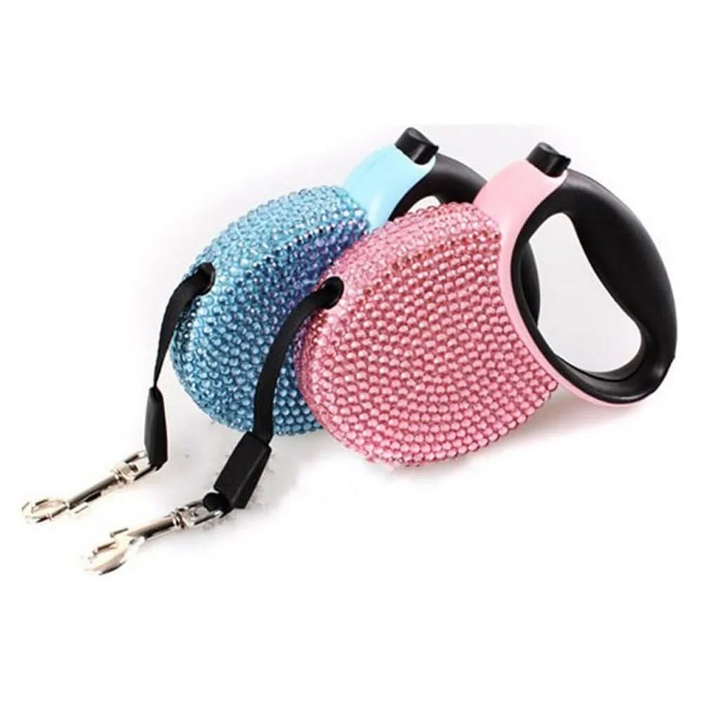 Luxurious, retractable leash with rhinestones for small dogs and cats