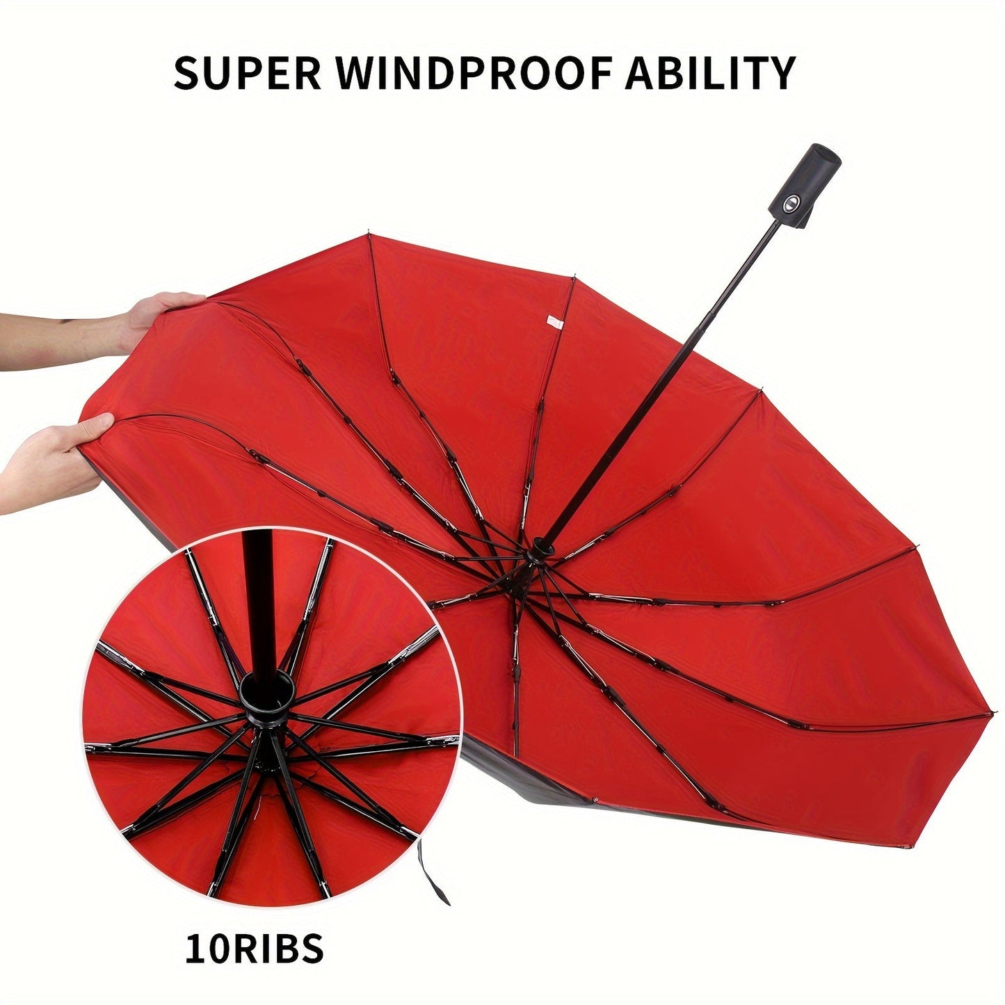 Skanto | Windproof Travel Automatic Umbrella - Robust 10-Rib Frame, Automatic, Extra Large Foldable Design with UV Protection, Dual Use for Sunny and Rainy Weather