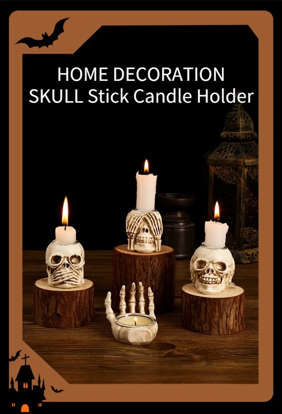 Frendorf | Skull Glow Skullight 3pc Halloween Skull Candlestick Set
