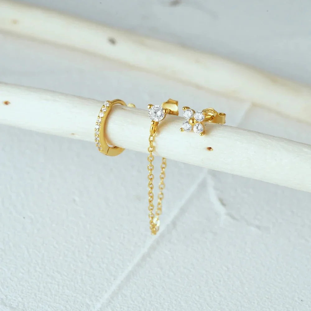 BowLift | 3pc Dainty Floral Tassel Chain Earrings Set