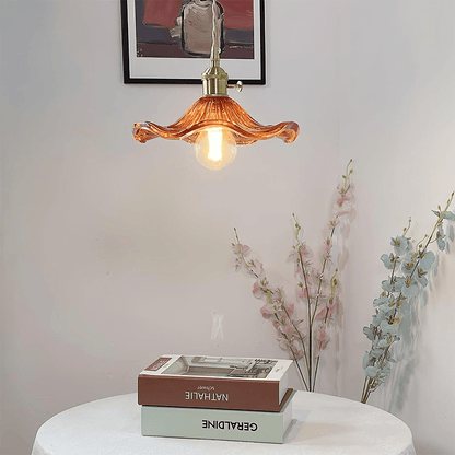 Skanto | Elegant Hibiscus Flower Pendant Lamp – Glass & Brass Hanging Lamp
