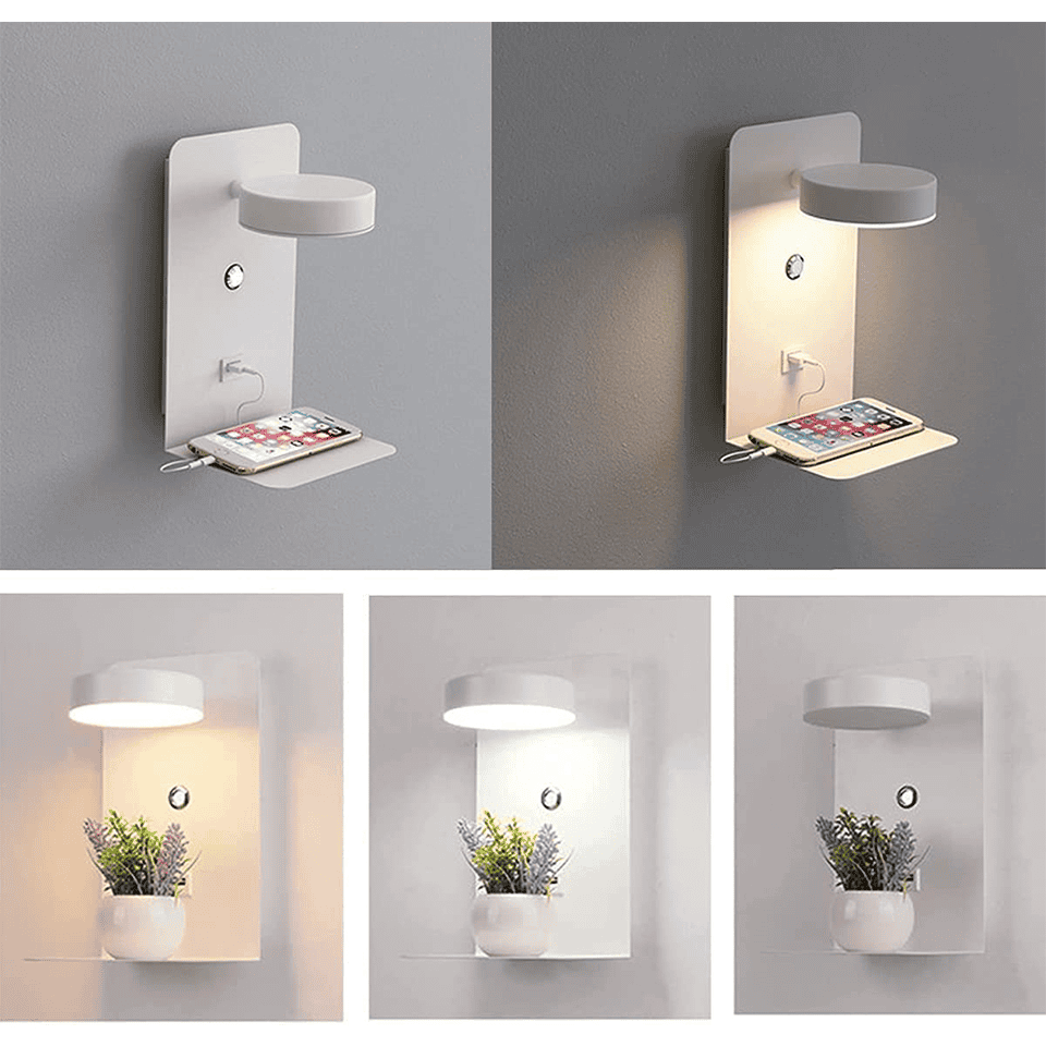 Skanto | Dimmable Multifunctional LED Wall Lamp with USB Charging Port for Bedroom