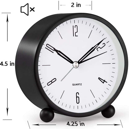 4" Super quiet, tick-free analog clock with night light