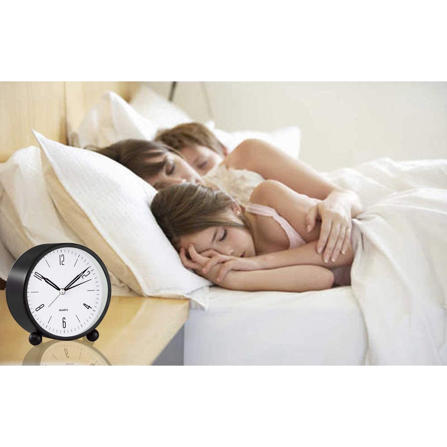 4" Super quiet, tick-free analog clock with night light