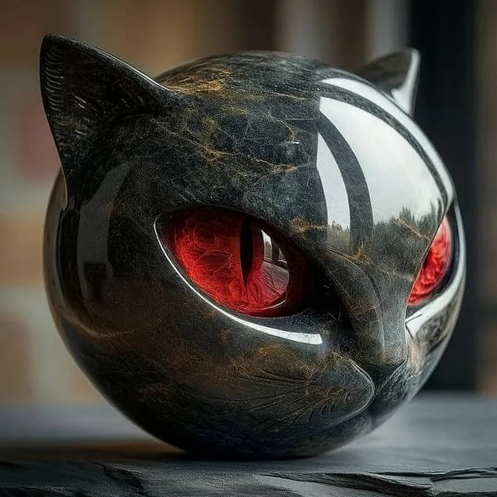 Skanto | NoirCat Sculpture – Black Cat Head with Hypnotic Eyes