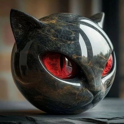 Skanto | NoirCat Sculpture – Black Cat Head with Hypnotic Eyes